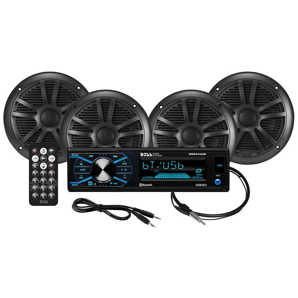 Boss Audio MCBK634B.64 Kit w/MR634UAB, 4 MR6B Speakers,  MRANT10 Antenna