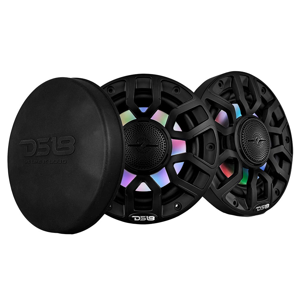 DS18 6.5" 2-Way Coaxial Marine Speakers w/Digital LED Lights  Bullet Tweeter - Black - 150W, 4-Ohm [NXL-IQ6/BK]