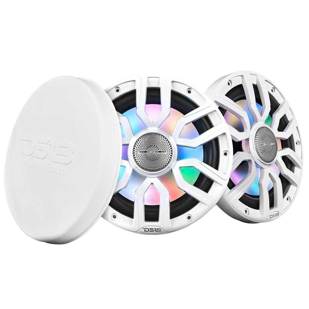 DS18 8" 2-Way Coaxial Marine Speakers w/Digital LED Lights  Bullet Tweeter - White - 175W, 4-Ohm [NXL-IQ8/WH]