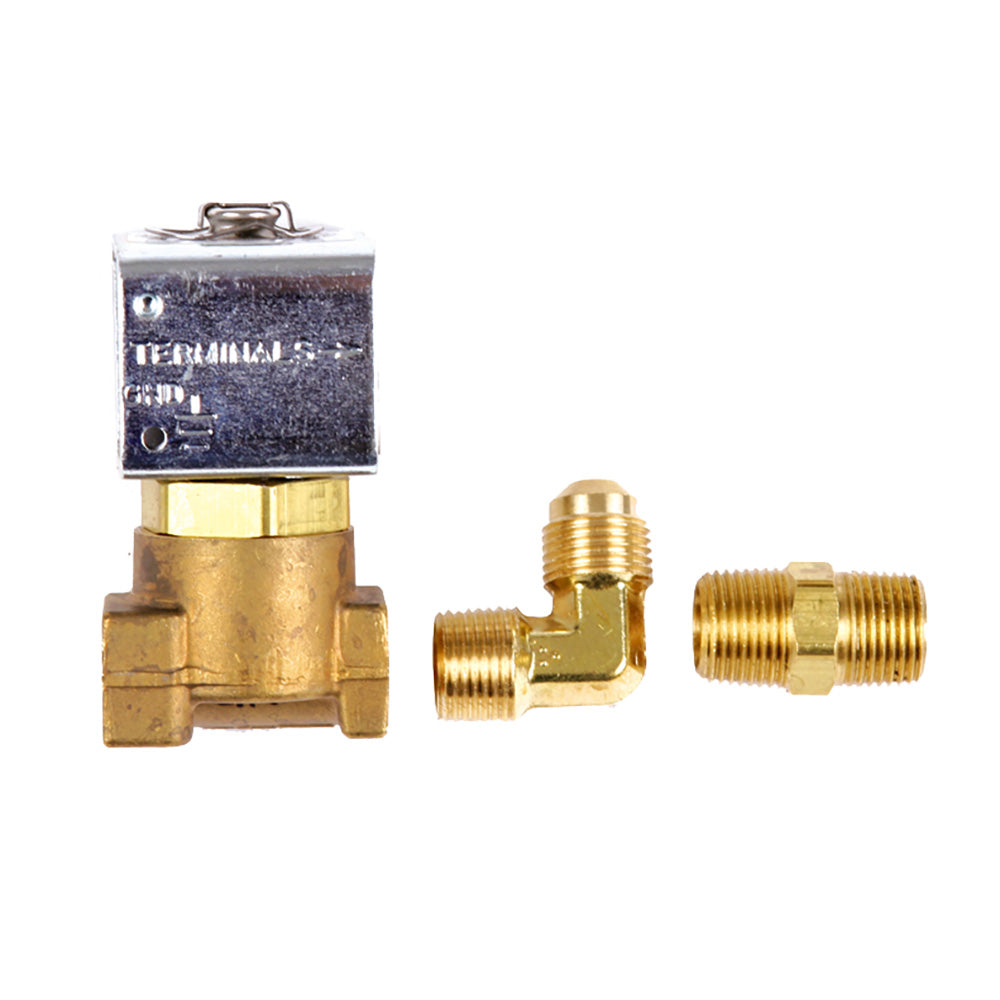 Trident Marine Low-Pressure Brass Solenoid Shut-Off Valve 1/4" Ports  2 Brass Connection Fittings [1300-7708.2-KIT]