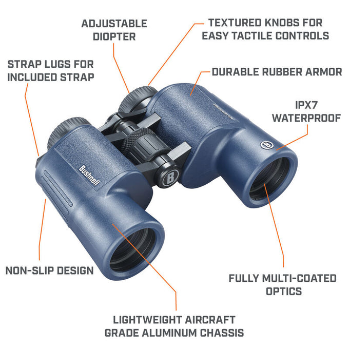 Bushnell 12x42mm H2O Binocular - Dark Blue Porro WP/FP Twist Up Eyecups [134212R]