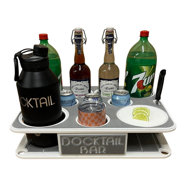 The Docktail Boat Table Caddy plus Bait Table Includes All Angle Adjustable Rod Holder Mount - Choose Your Color