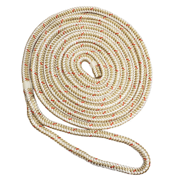 New England Ropes 3/8" Double Braid Dock Line - White/Gold w/Tracer - 15 [C5059-12-00015]