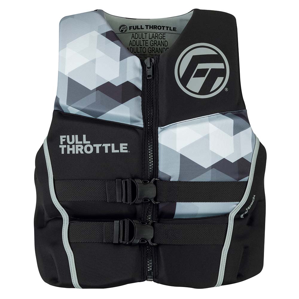 Full Throttle Mens Rapid-Dry Flex-Back Life Jacket - XL - Black/Grey