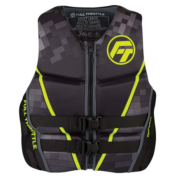 Full Throttle Mens Rapid-Dry Flex-Back Life Jacket - M - Black/Green